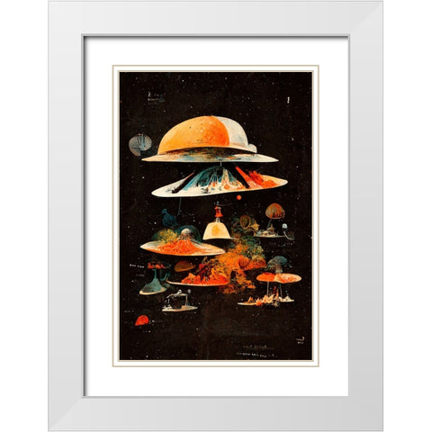 Flying Saucers White Modern Wood Framed Art Print with Double Matting by Treechild