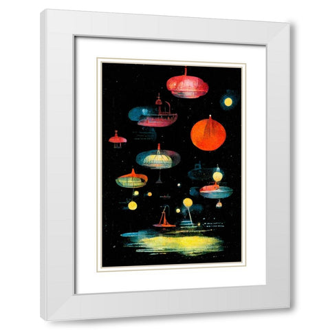 Lanterns White Modern Wood Framed Art Print with Double Matting by Treechild