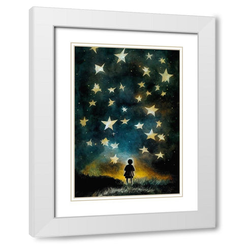 Look To The Stars White Modern Wood Framed Art Print with Double Matting by Treechild