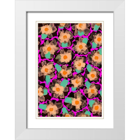 Funky Blossoms White Modern Wood Framed Art Print with Double Matting by Treechild