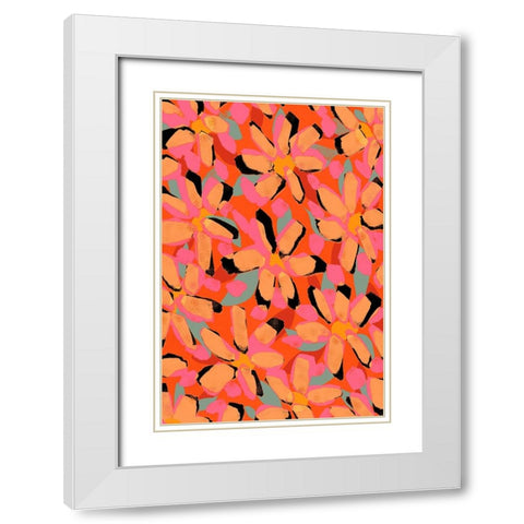 Yellow Flower Pattern White Modern Wood Framed Art Print with Double Matting by Treechild