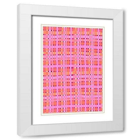 Pink Plaid White Modern Wood Framed Art Print with Double Matting by Treechild