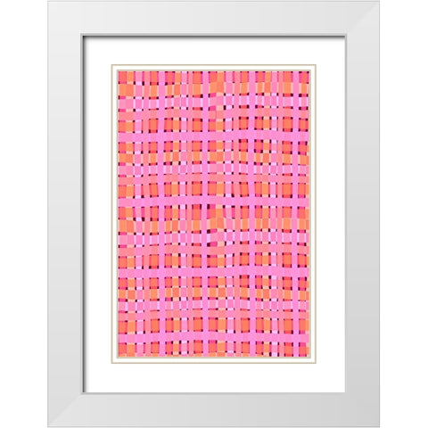 Pink Plaid White Modern Wood Framed Art Print with Double Matting by Treechild