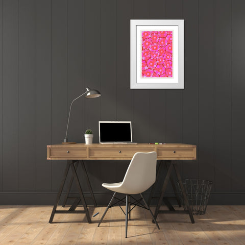 Cute Pink Blossom Pattern White Modern Wood Framed Art Print with Double Matting by Treechild