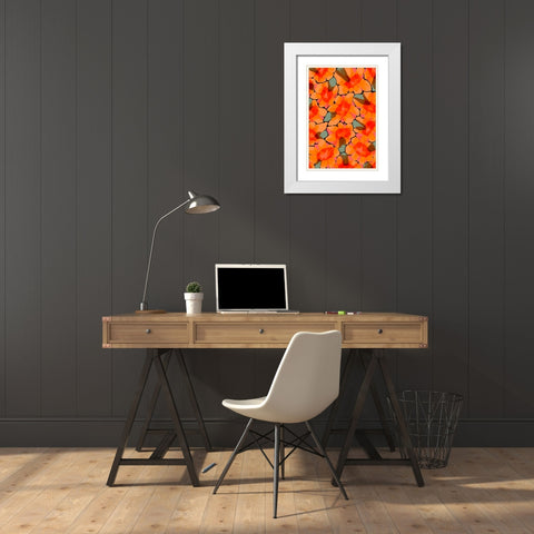 Orange Big Flowers White Modern Wood Framed Art Print with Double Matting by Treechild
