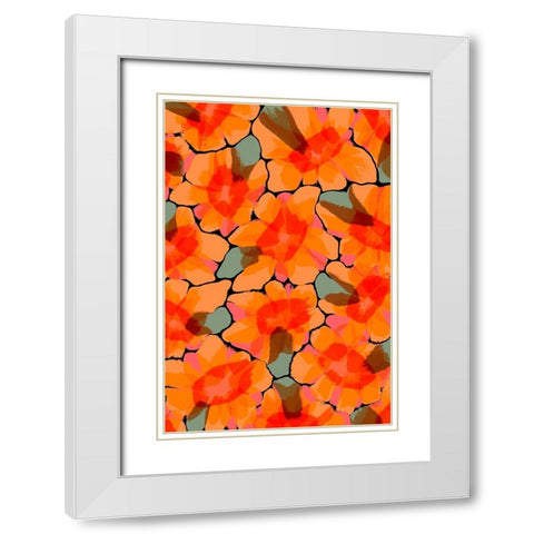 Orange Big Flowers White Modern Wood Framed Art Print with Double Matting by Treechild