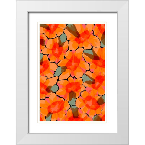 Orange Big Flowers White Modern Wood Framed Art Print with Double Matting by Treechild