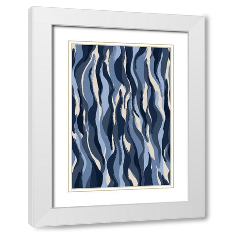 Blue Tiger Pattern White Modern Wood Framed Art Print with Double Matting by Treechild