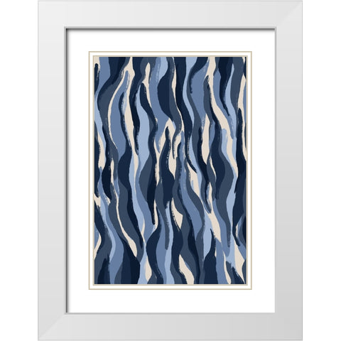 Blue Tiger Pattern White Modern Wood Framed Art Print with Double Matting by Treechild