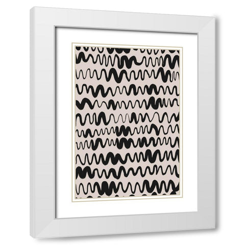 Black Waves Pattern White Modern Wood Framed Art Print with Double Matting by Treechild