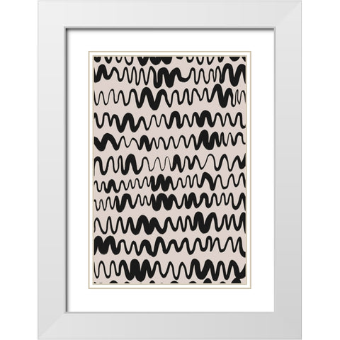 Black Waves Pattern White Modern Wood Framed Art Print with Double Matting by Treechild