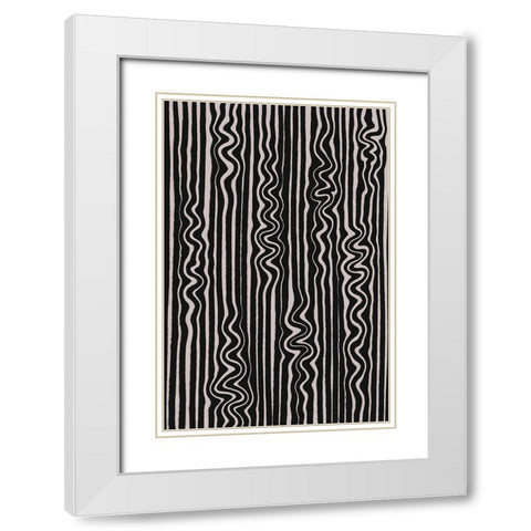 Waves in Stripes Pattern White Modern Wood Framed Art Print with Double Matting by Treechild