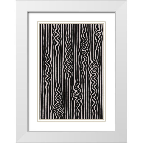 Waves in Stripes Pattern White Modern Wood Framed Art Print with Double Matting by Treechild
