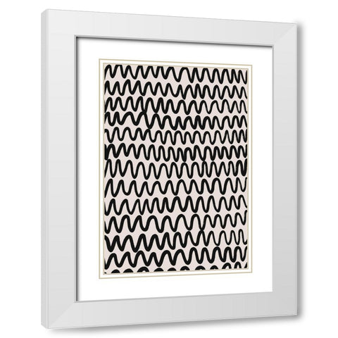 Thin Black Waves Pattern White Modern Wood Framed Art Print with Double Matting by Treechild