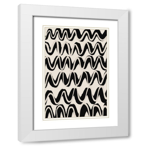 Beige Black Waves Pattern White Modern Wood Framed Art Print with Double Matting by Treechild