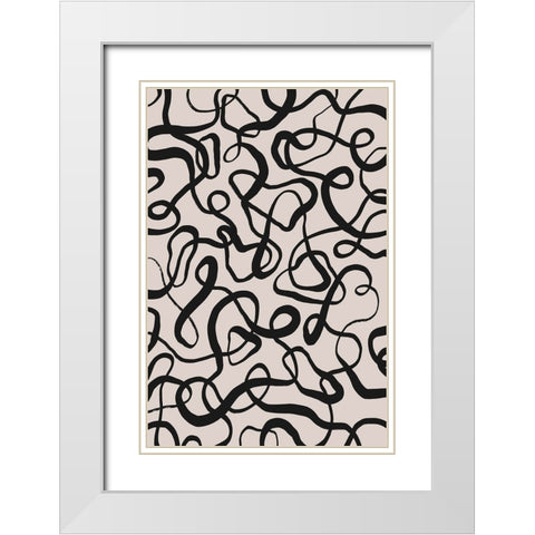 Simple Black Loops Pattern White Modern Wood Framed Art Print with Double Matting by Treechild