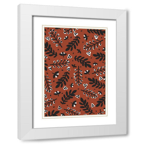 Banches And Berries (Brown) White Modern Wood Framed Art Print with Double Matting by Treechild
