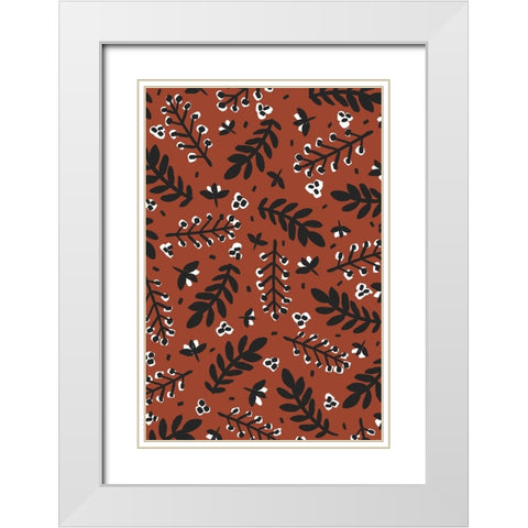 Banches And Berries (Brown) White Modern Wood Framed Art Print with Double Matting by Treechild