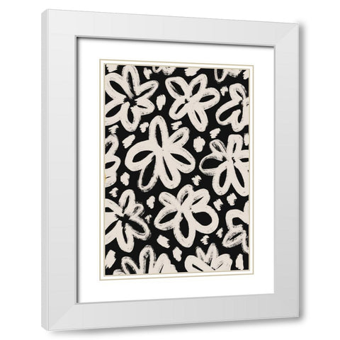 Giant Beige Flower Pattern White Modern Wood Framed Art Print with Double Matting by Treechild
