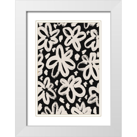 Giant Beige Flower Pattern White Modern Wood Framed Art Print with Double Matting by Treechild
