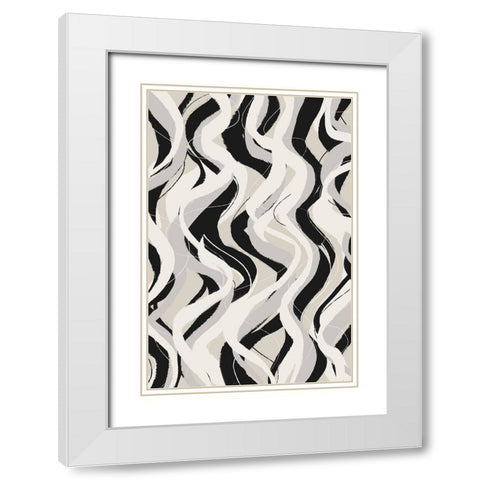 Beige Grey Black Waves Pattern White Modern Wood Framed Art Print with Double Matting by Treechild