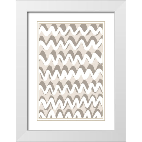 White and Beige ZigZag Pattern White Modern Wood Framed Art Print with Double Matting by Treechild