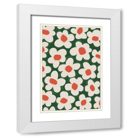 Cute Beige Flower Pattern White Modern Wood Framed Art Print with Double Matting by Treechild