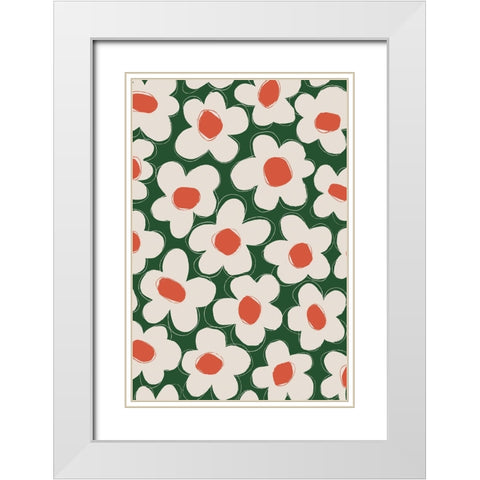 Cute Beige Flower Pattern White Modern Wood Framed Art Print with Double Matting by Treechild
