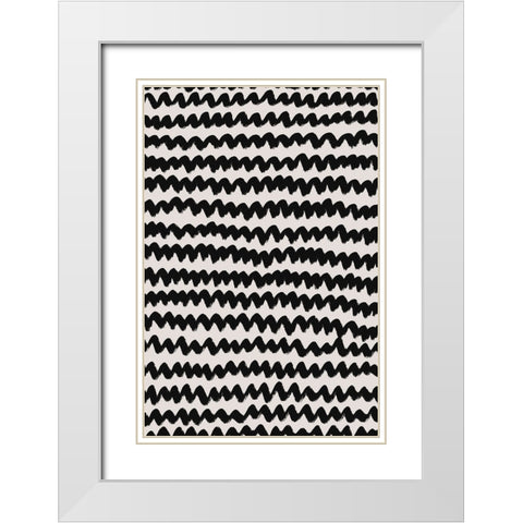 Simple Black ZigZag Pattern White Modern Wood Framed Art Print with Double Matting by Treechild