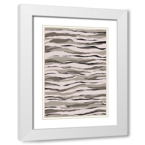 Grey And Beige Waves White Modern Wood Framed Art Print with Double Matting by Treechild
