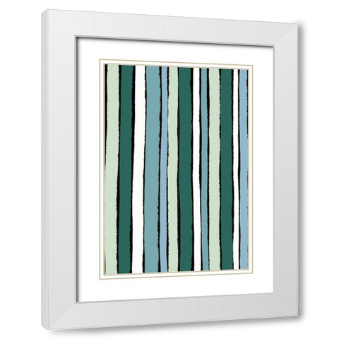 Smaragd Green Stripes White Modern Wood Framed Art Print with Double Matting by Treechild
