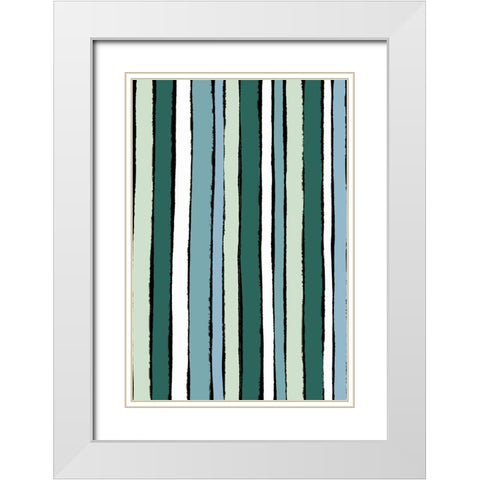 Smaragd Green Stripes White Modern Wood Framed Art Print with Double Matting by Treechild