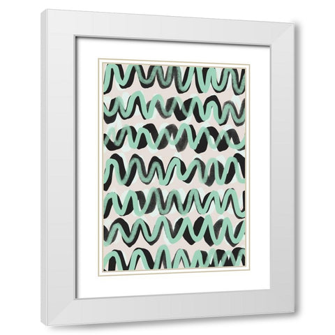 Turquoise ZigZag Pattern White Modern Wood Framed Art Print with Double Matting by Treechild