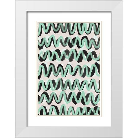 Turquoise ZigZag Pattern White Modern Wood Framed Art Print with Double Matting by Treechild