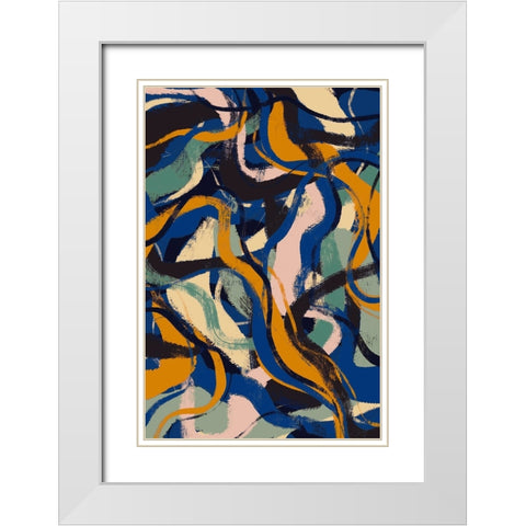 Colorful Strokes Pattern White Modern Wood Framed Art Print with Double Matting by Treechild