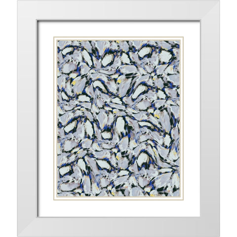 Blue Ice Flowers Pattern White Modern Wood Framed Art Print with Double Matting by Treechild