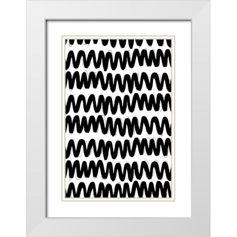 Black Zig Zag Pattern White Modern Wood Framed Art Print with Double Matting by Treechild