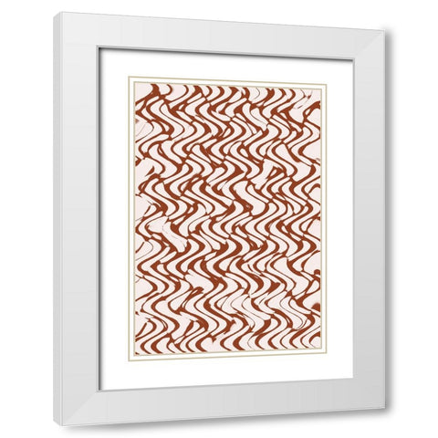 Beige Wavey Zig Zag Pattern White Modern Wood Framed Art Print with Double Matting by Treechild