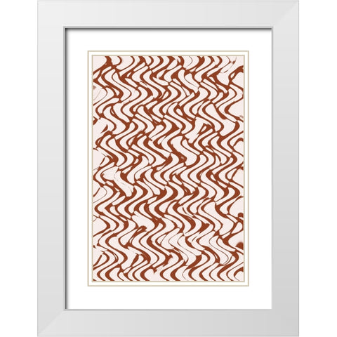 Beige Wavey Zig Zag Pattern White Modern Wood Framed Art Print with Double Matting by Treechild