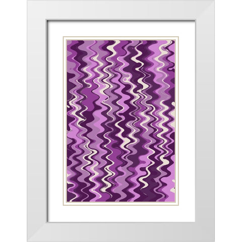 Purple Wavey Pattern White Modern Wood Framed Art Print with Double Matting by Treechild