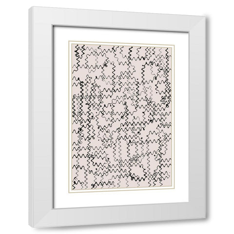 Shaky Thin Lines Pattern White Modern Wood Framed Art Print with Double Matting by Treechild