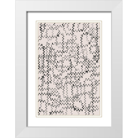 Shaky Thin Lines Pattern White Modern Wood Framed Art Print with Double Matting by Treechild