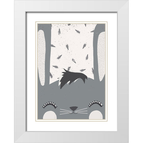 Little Bunny White Modern Wood Framed Art Print with Double Matting by Treechild