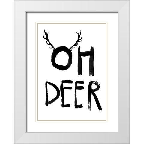 Oh Deer White Modern Wood Framed Art Print with Double Matting by Treechild