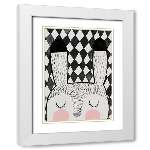 Bunny White Modern Wood Framed Art Print with Double Matting by Treechild