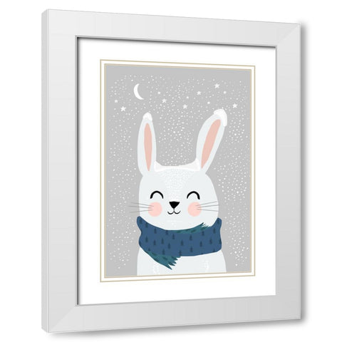 Snow Bunny White Modern Wood Framed Art Print with Double Matting by Treechild