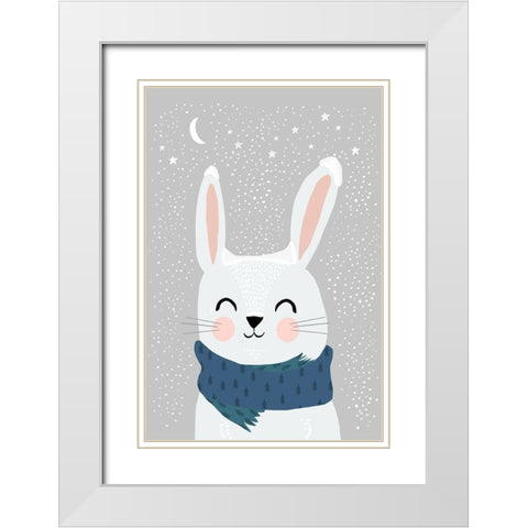 Snow Bunny White Modern Wood Framed Art Print with Double Matting by Treechild