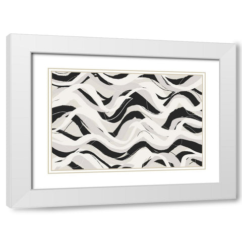 White Black Waves Pattern Square White Modern Wood Framed Art Print with Double Matting by Treechild