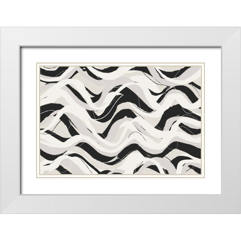 White Black Waves Pattern Square White Modern Wood Framed Art Print with Double Matting by Treechild