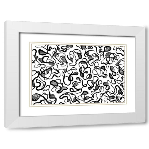Abstract Thin Lines Pattern White Modern Wood Framed Art Print with Double Matting by Treechild